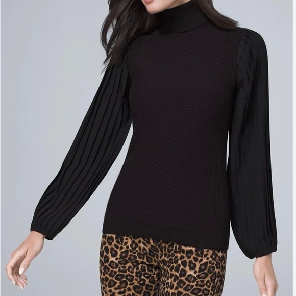 White House Black Market Sweaters - White House Black Market Textured Turtleneck Sweater Lantern Sleeves XL Black
